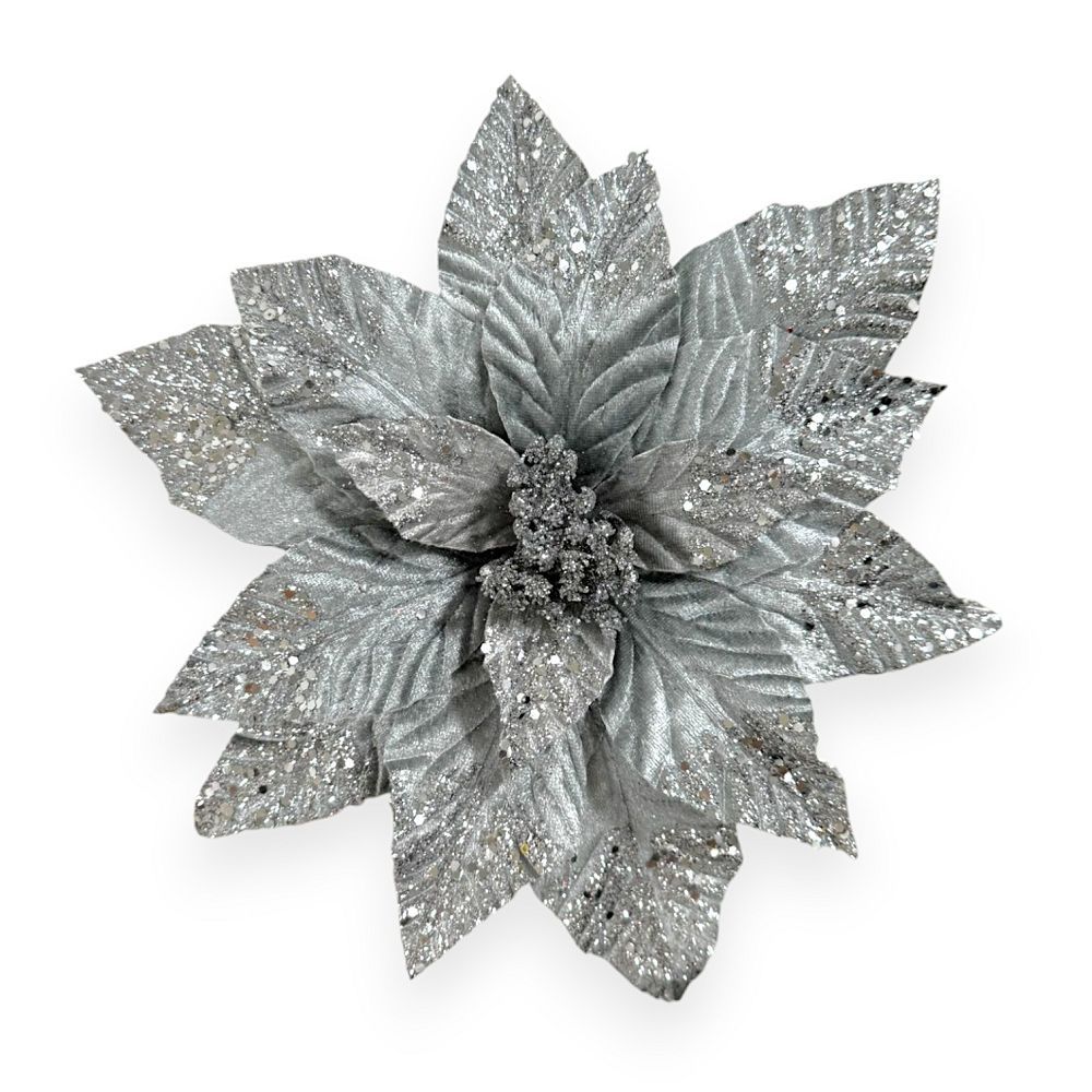 Glitter Poinsettia Pick