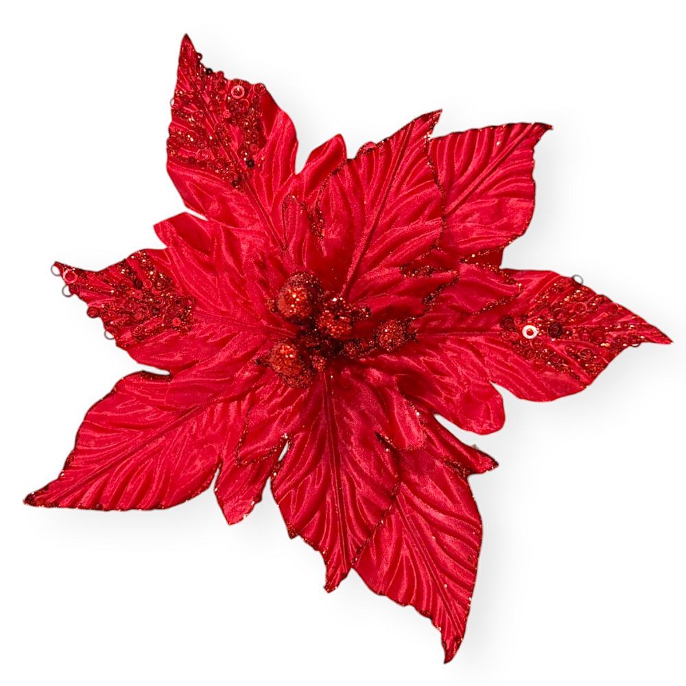 Glitter Poinsettia Pick