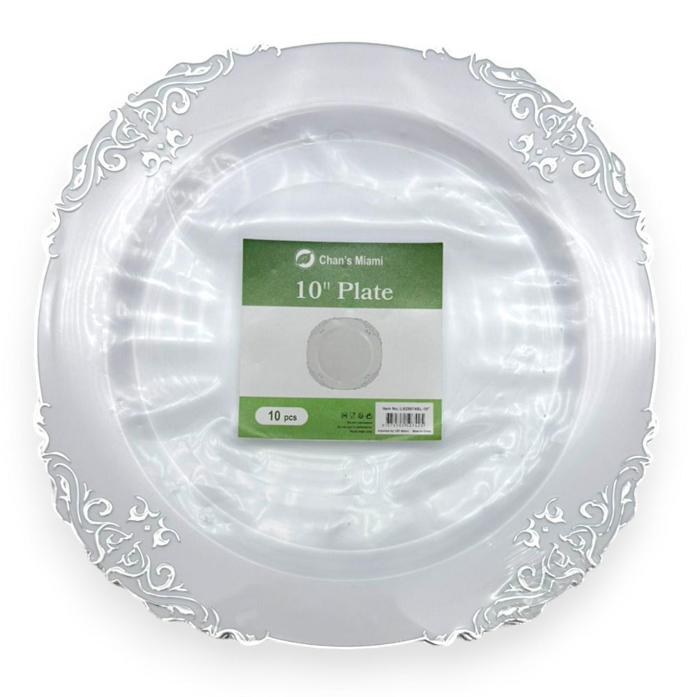 Silver Trim Decorative Plates 10pcs