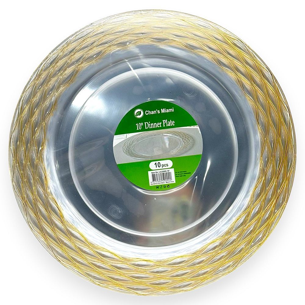 Clear Plates with Gold Swirl Rim 10pc