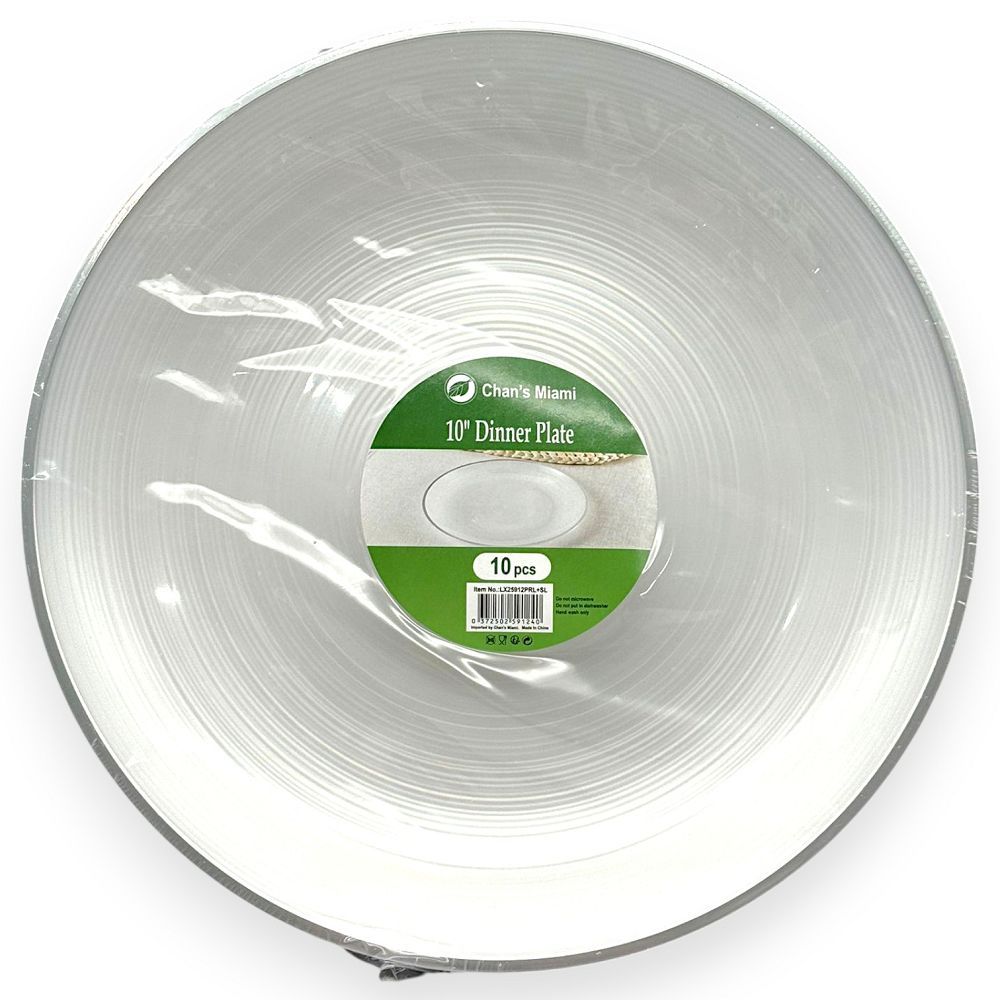 Pearl White Plates with Silver Rim 10pcs