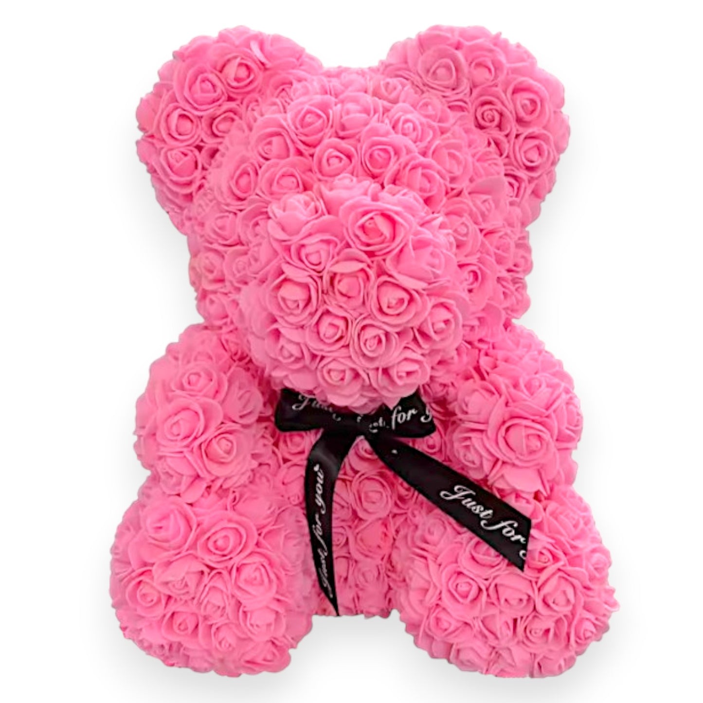 Rose Bear with Clear Display Box & Ribbon – 35 cm