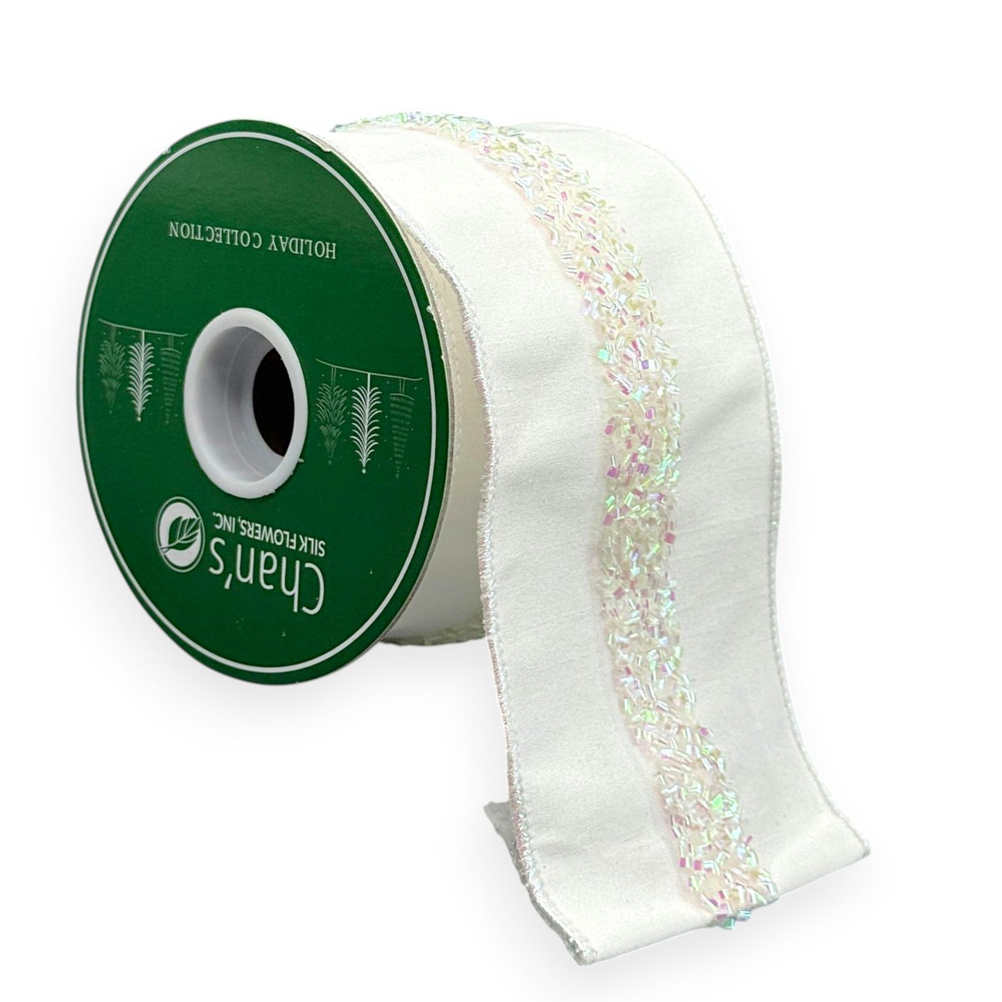 White Ribbon with Iridescent Beaded 4"x 5YD