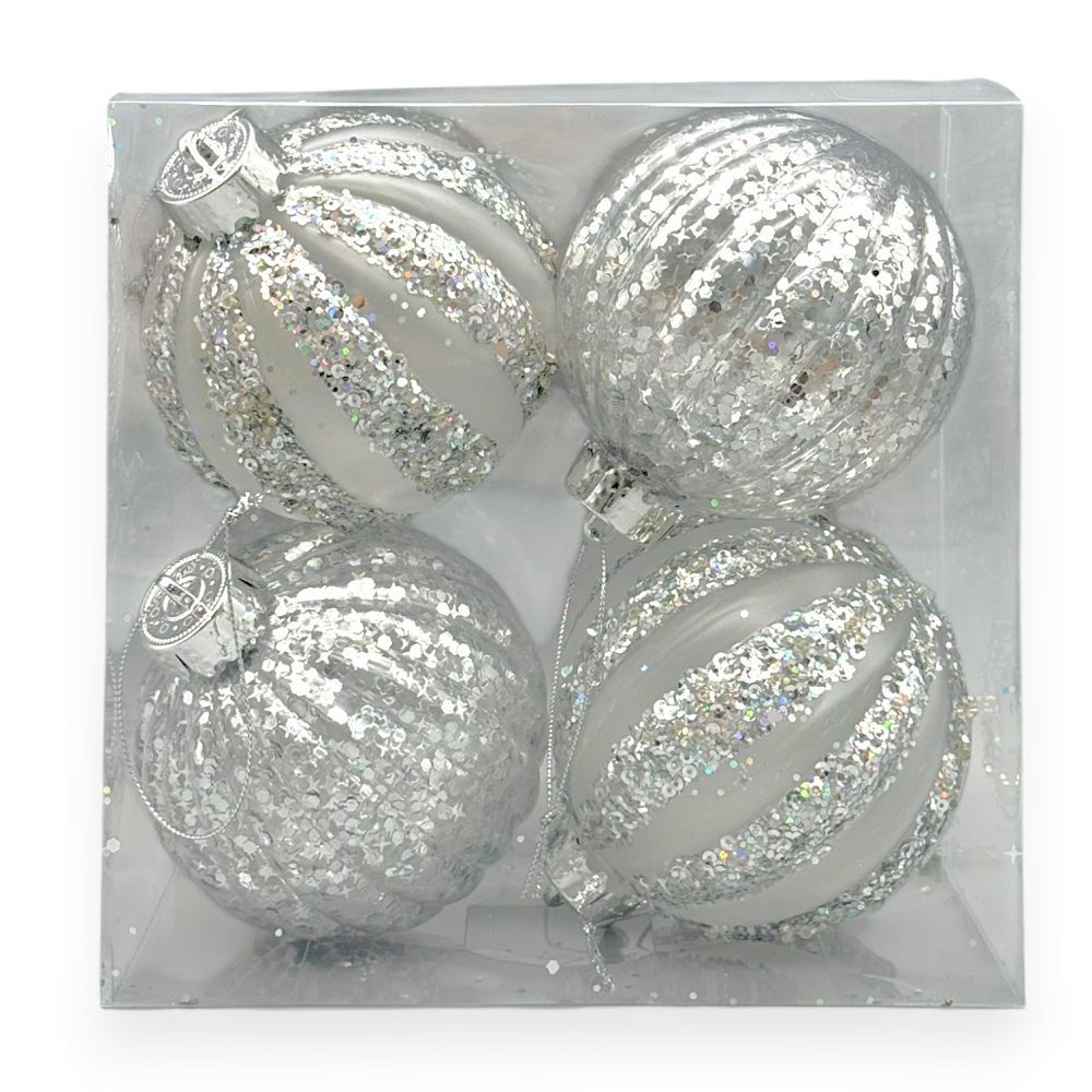 Clear/Silver Glitter Ball 4PC