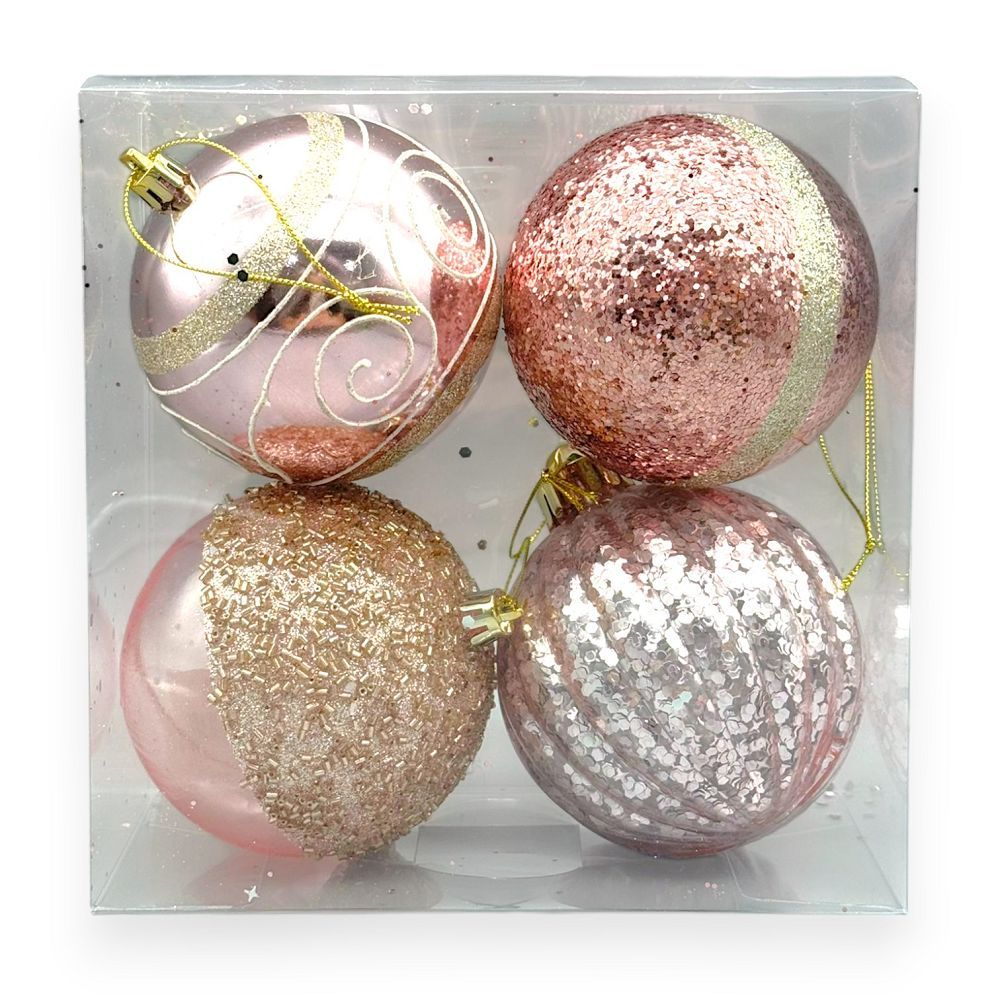 Pink/Gold Glitter Ball 4PC