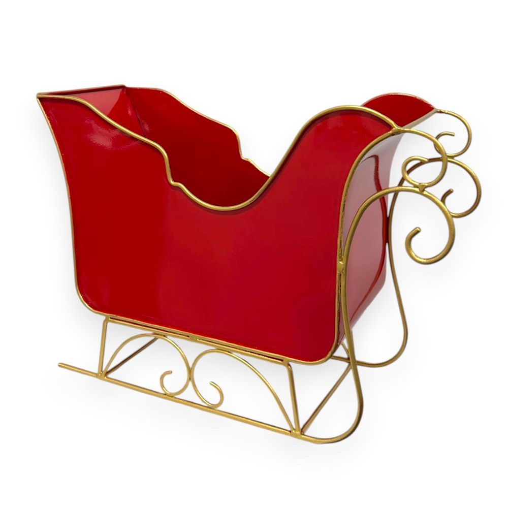 Metal Red Sleigh with Gold Frame 12"