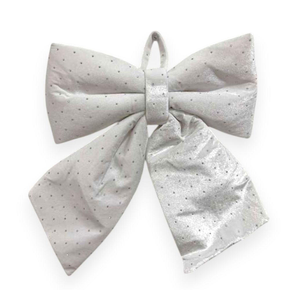 Large White Bow – Silver Glitter 12"x14"