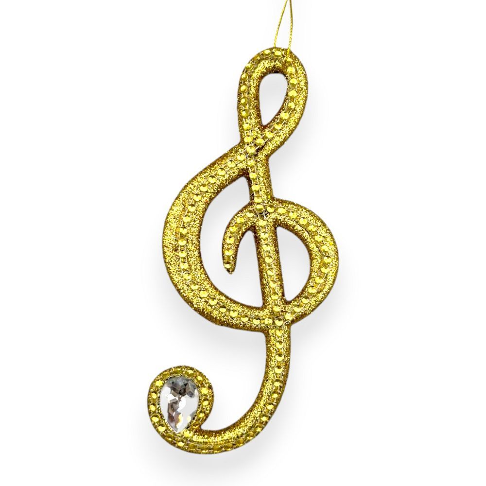 Gold Glitter Treble Clef Orn 6"