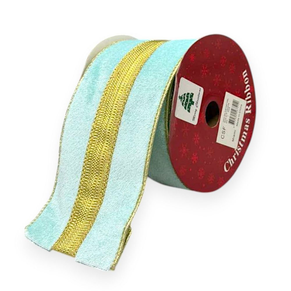Aqua & Gold Velvet Ribbon 3.5"x10YDS
