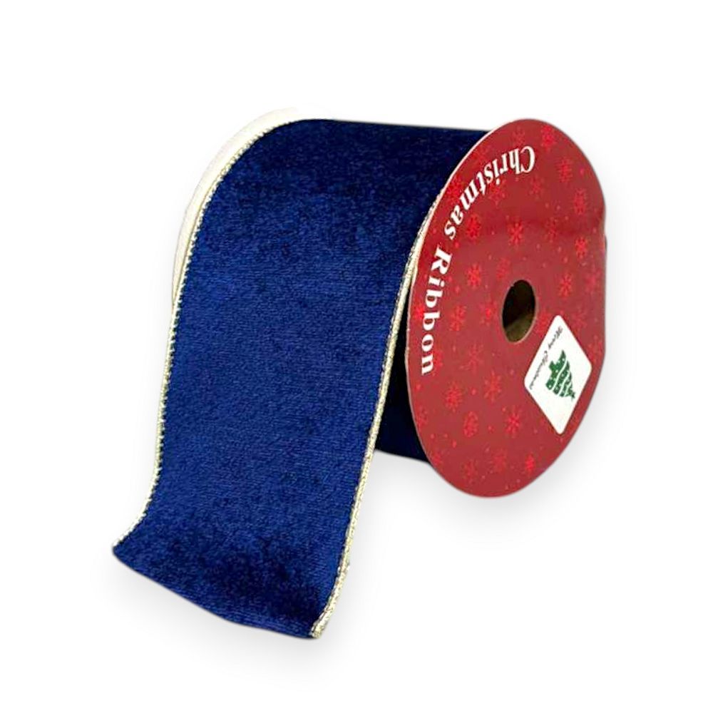 Navy Blue Velvet Ribbon with Gold Edge – Wired Edge