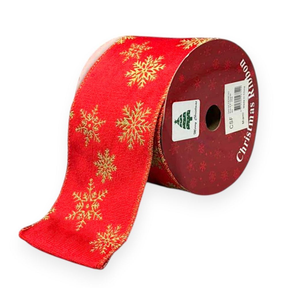 Red & Gold Snowflake Christmas Ribbon – Wired Edge