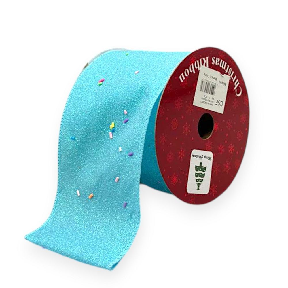 Blue Glitter With Sprinkle Ribbon – Wired Edge
