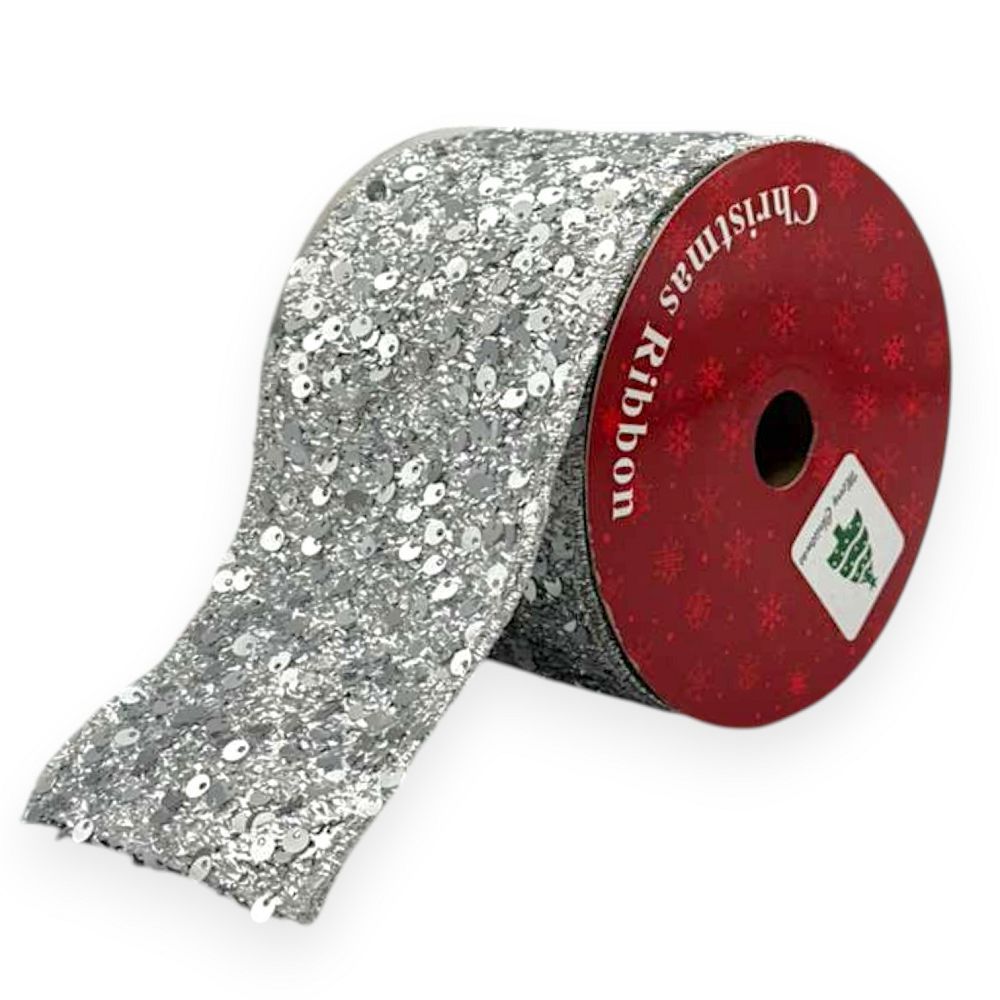 Silver Sequin Christmas Ribbon – Wired Edge