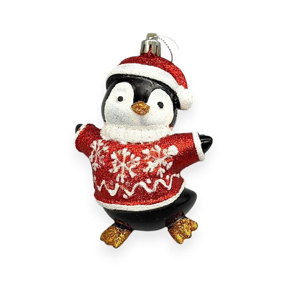 Penguin Ornament — Red Sweater 4"