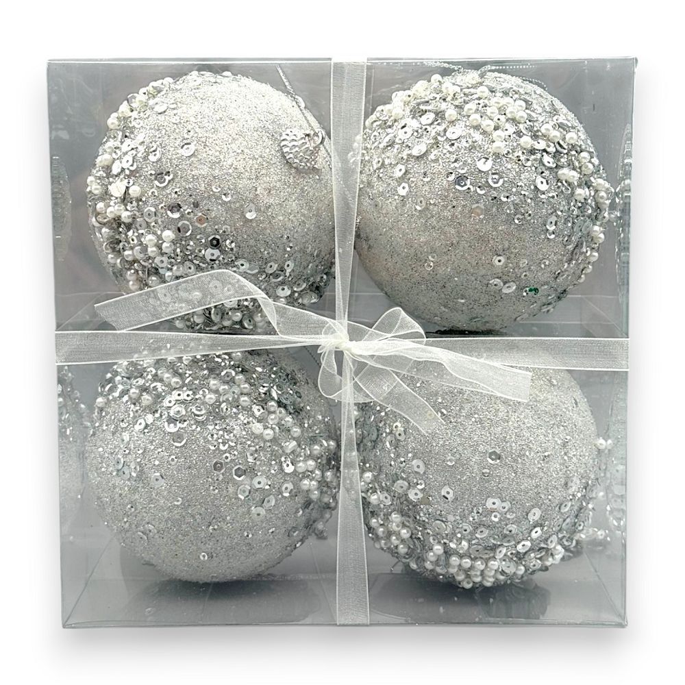 Luxury Pearl & Sequin Christmas Ball 4"