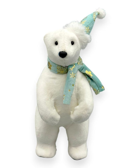 Polar Bear with Blue Scarf & Hat