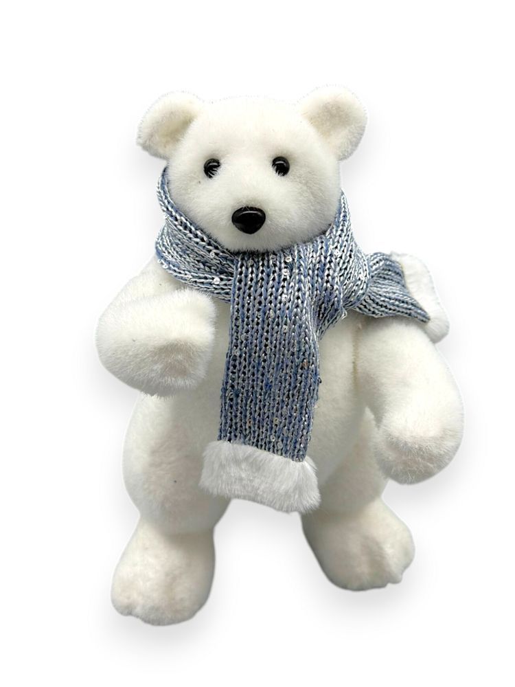 Polar Bear with Blue Scarf 10"