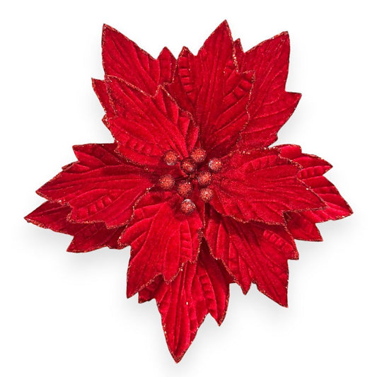 Velvet Glitter Poinsettia Pick