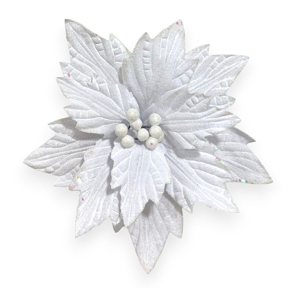 Velvet Glitter Poinsettia Pick