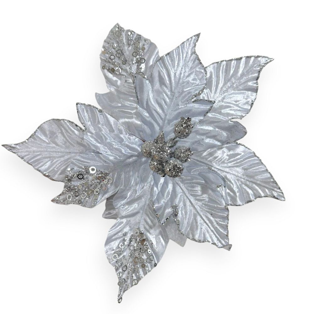 Glitter Poinsettia Pick