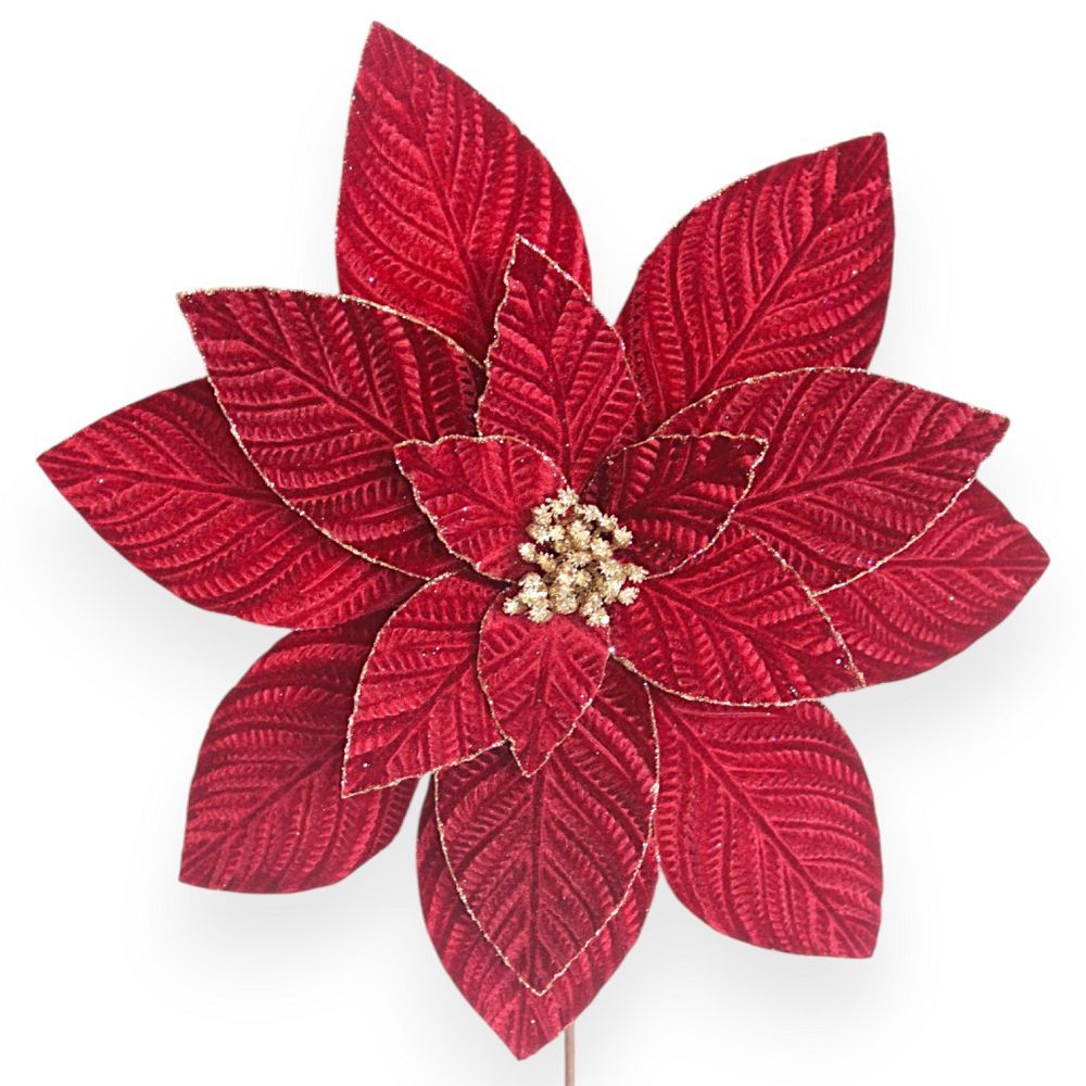 Velvet Poinsettia Stem 17"