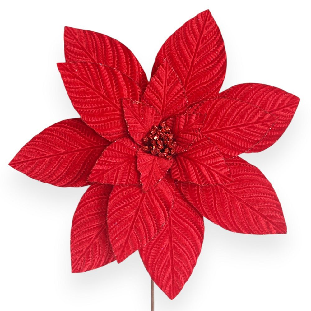 Velvet Poinsettia Stem 17"