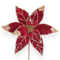 Velvet Poinsettia Pick with Glitter & Sequin Accents – 11"