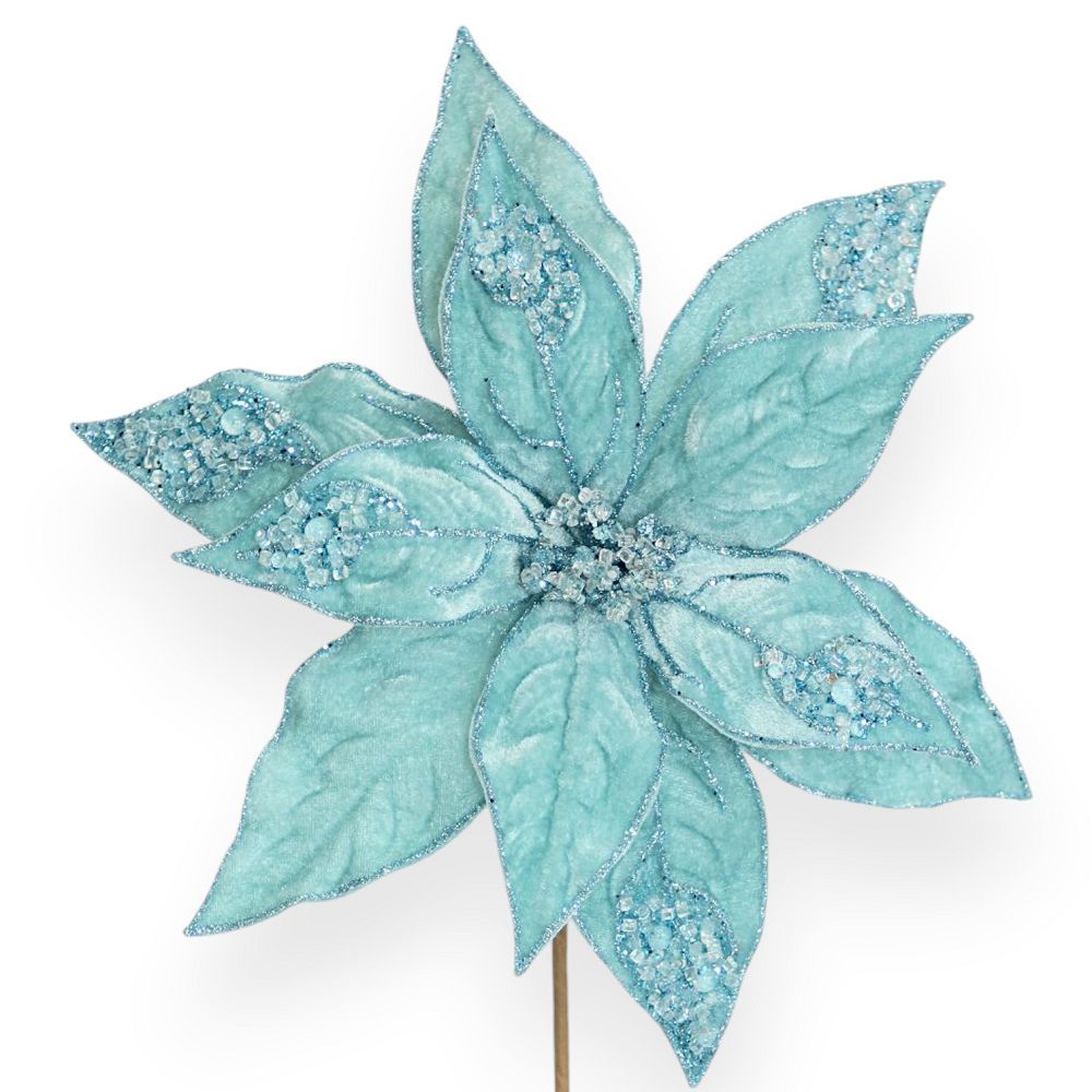 Velvet Poinsettia Stem 11"