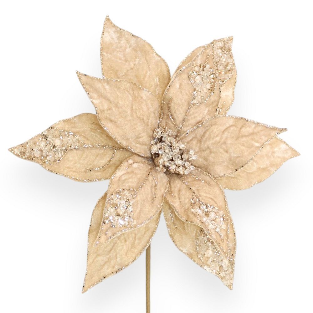 Velvet Poinsettia Stem 11"