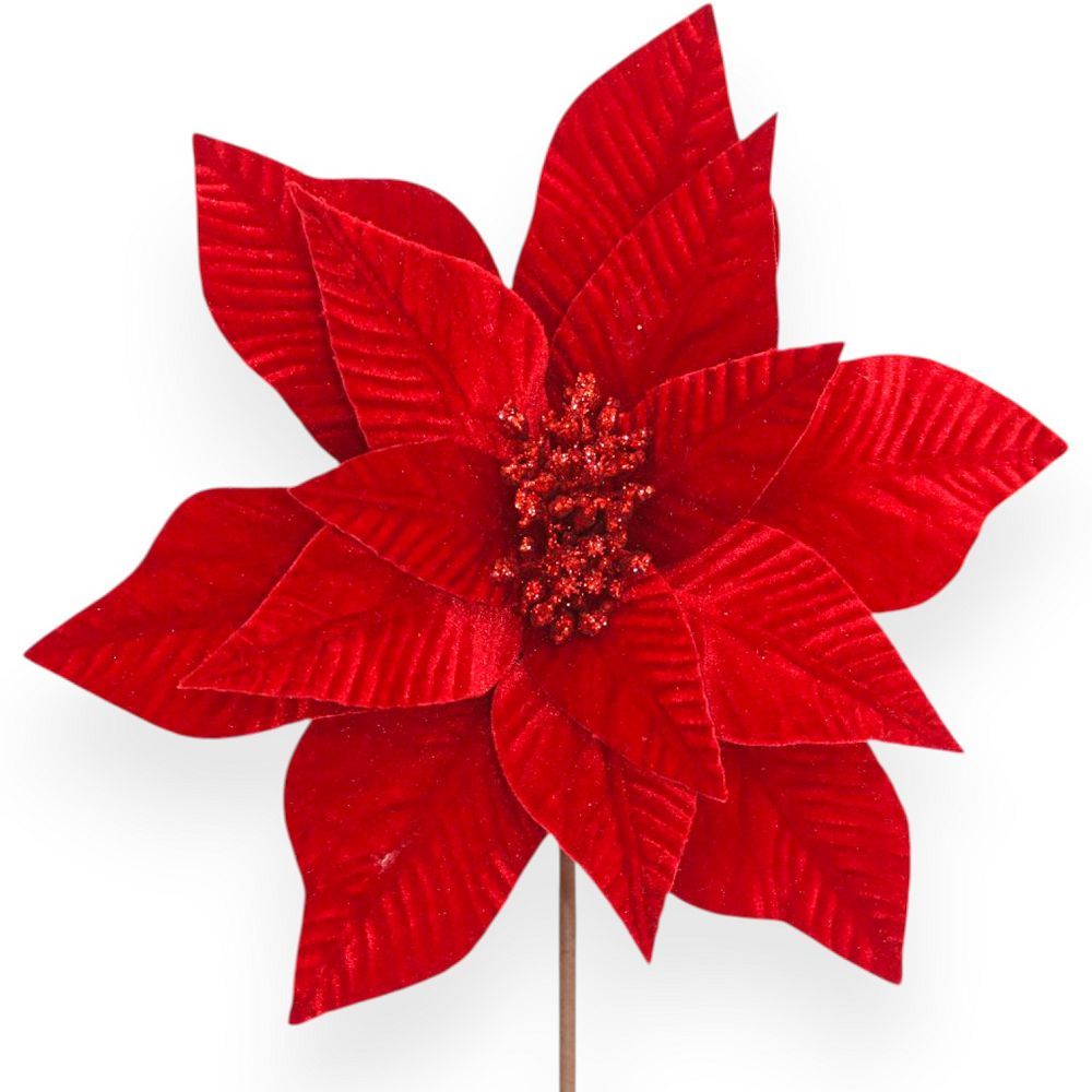 Velvet Poinsettia Stem 11"