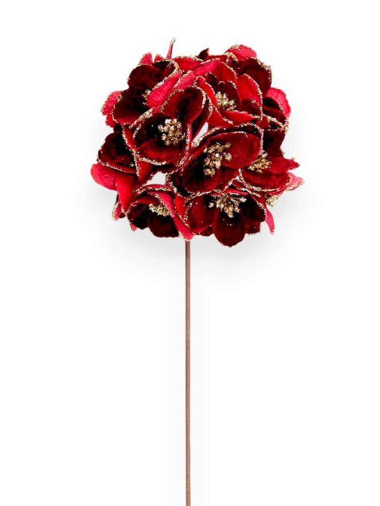 Velvet Hydrangea Ball Christmas Pick – 8"