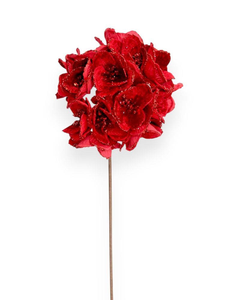 Velvet Hydrangea Ball Christmas Pick – 8"