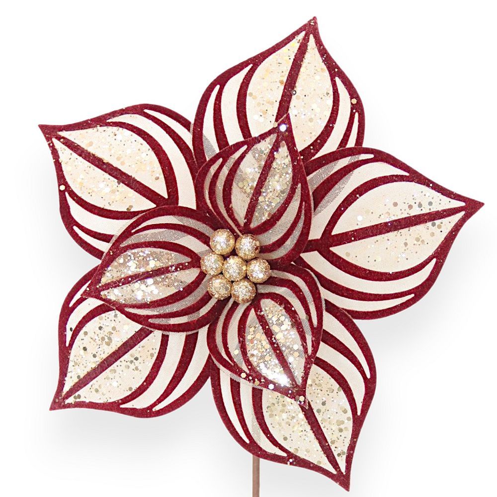 Glitter Poinsettia Pick  11"