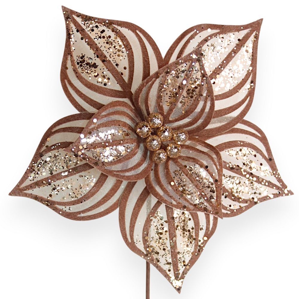 Glitter Poinsettia Pick  11"