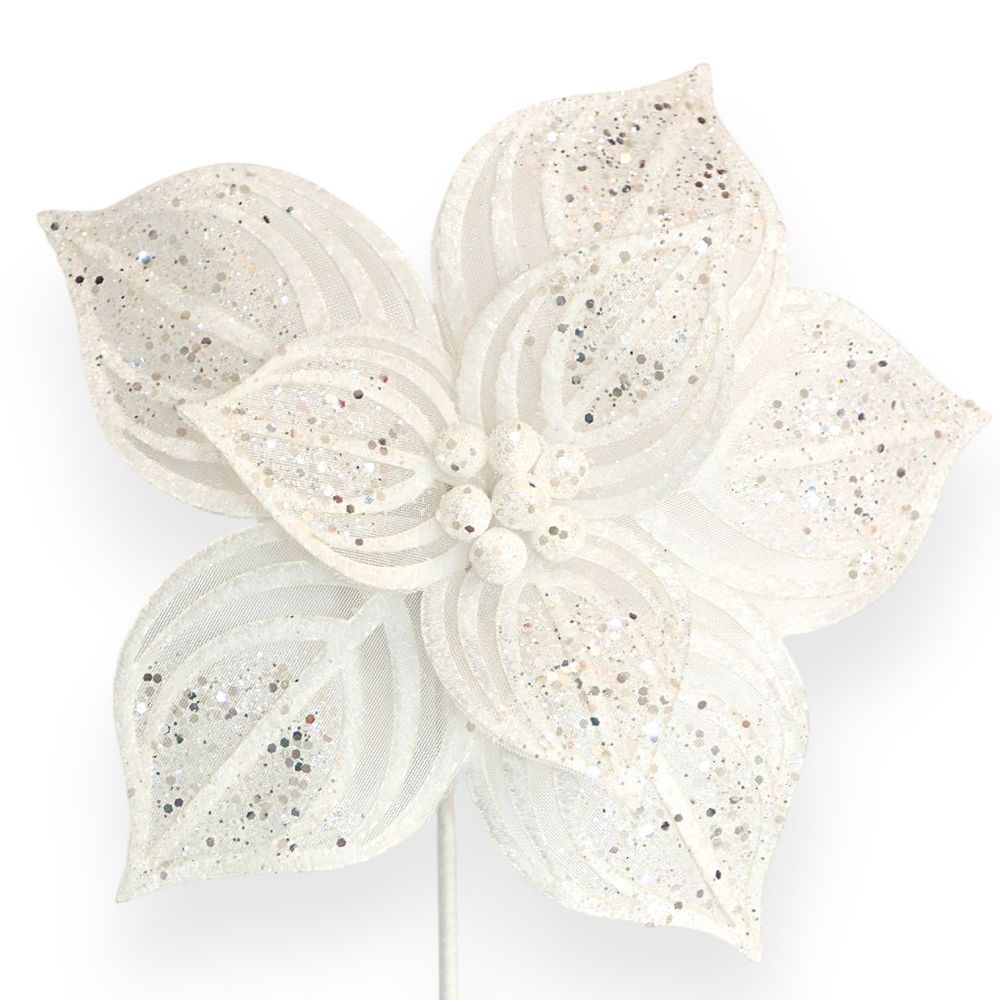 Glitter Poinsettia Pick  11"