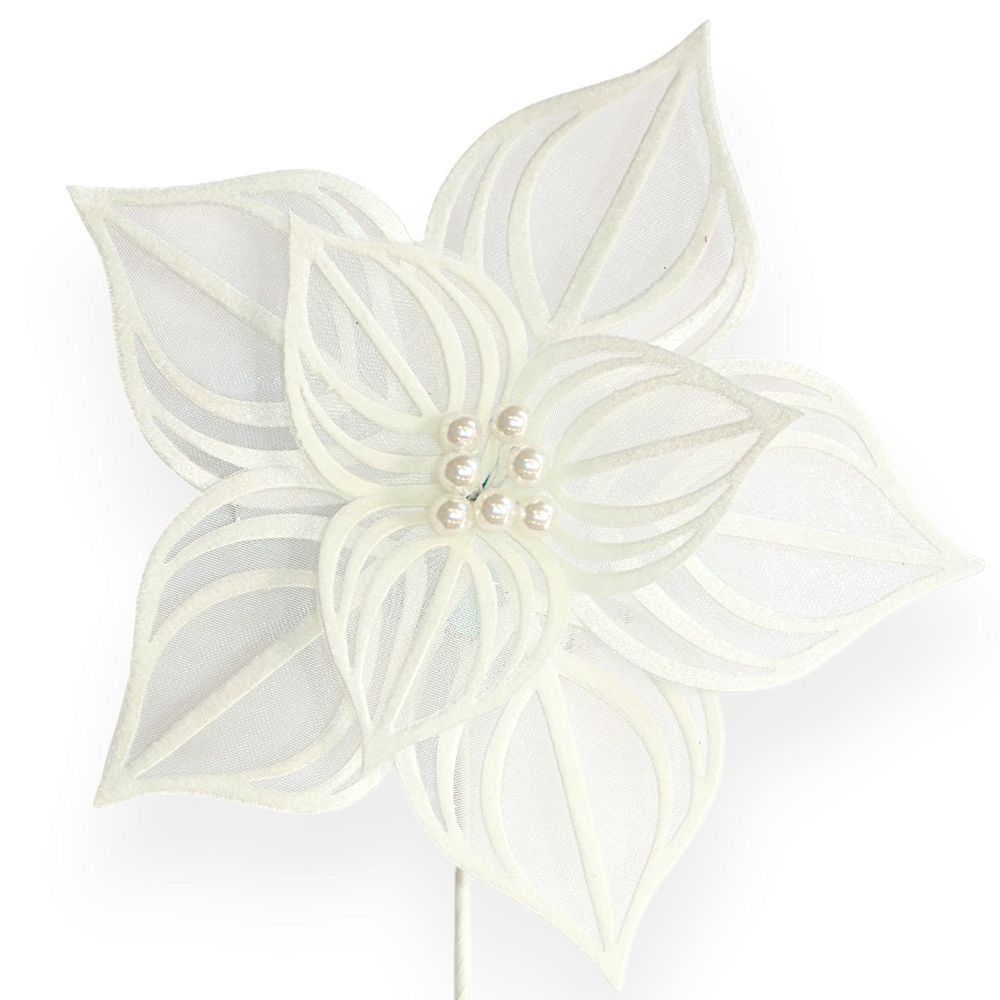 White Poinsettia Christmas Pick – 11"