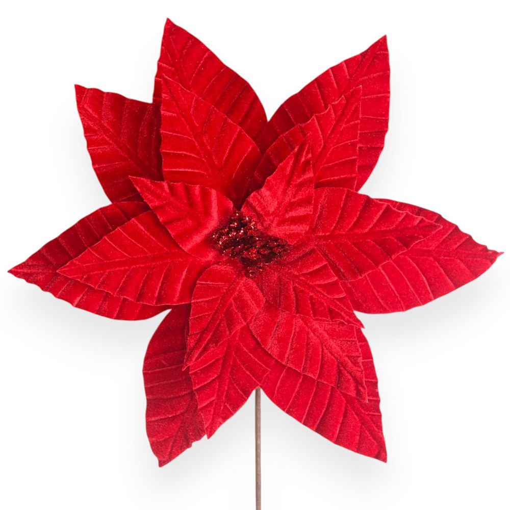 Velvet Poinsettia Stem 13"