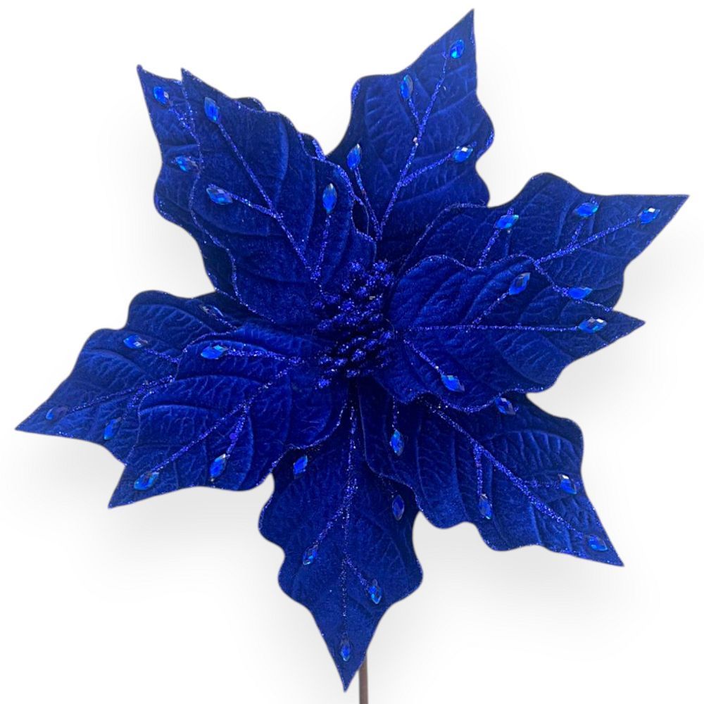 Jeweled Velvet Poinsettia Stem 12"