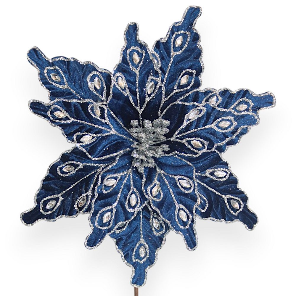 Jeweled Velvet Poinsettia Stem 11"