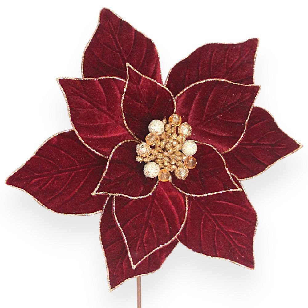Velvet Poinsettia Pick 12"
