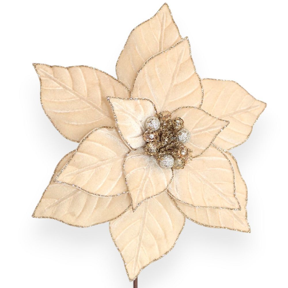 Velvet Poinsettia Pick 12"