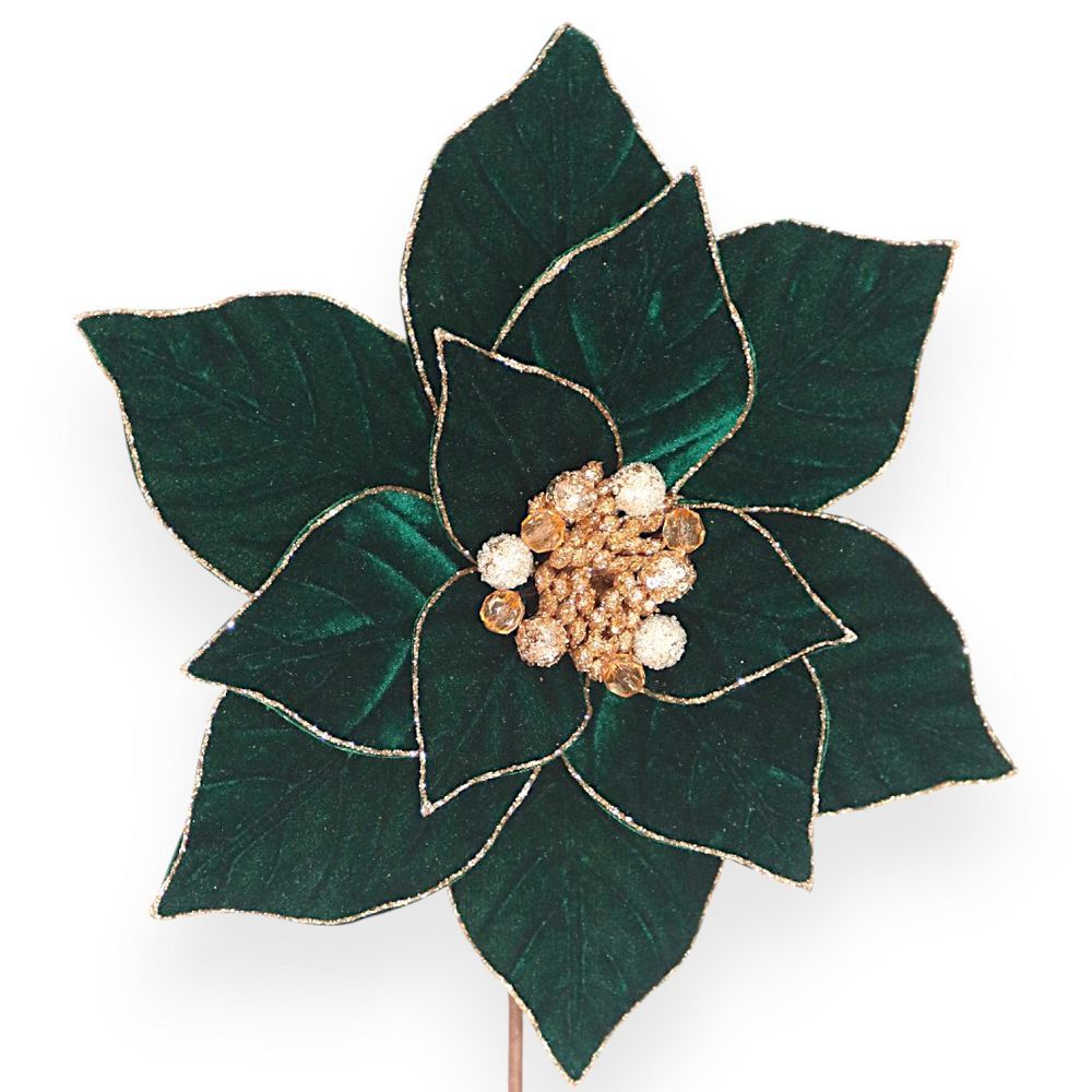 Velvet Poinsettia Pick 12"