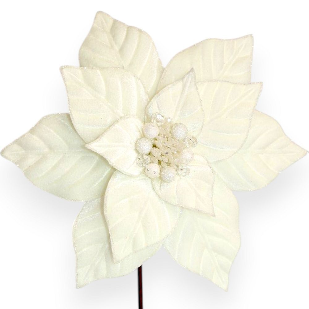 Velvet Poinsettia Pick 12"