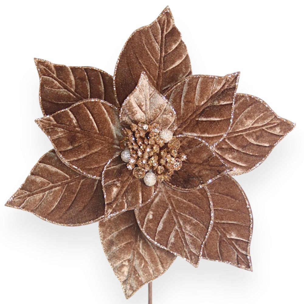 Velvet Poinsettia Pick 12"