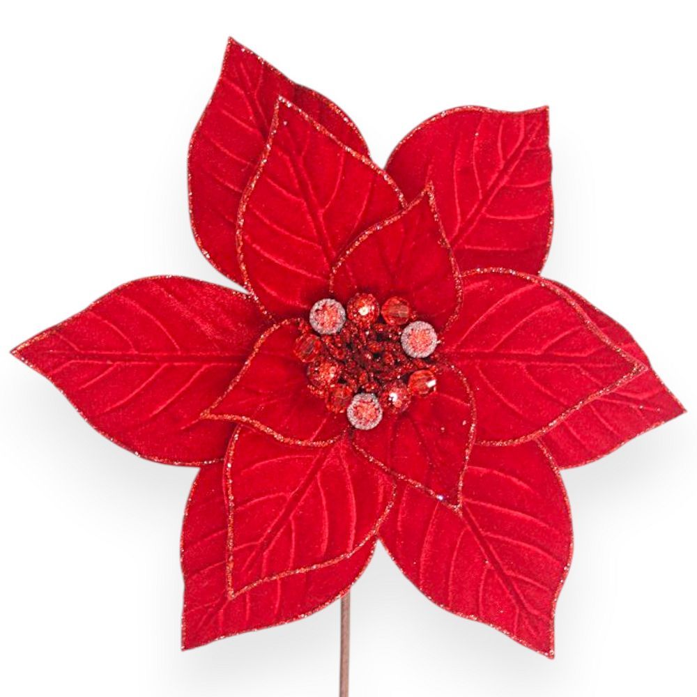 Velvet Poinsettia Pick 12"
