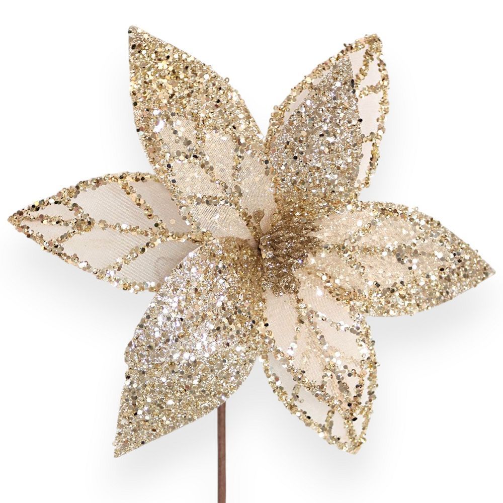 Glitter Poinsettia Stem 13"
