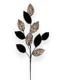Black & Gold Glitter Beaded Leaf Spray 28"