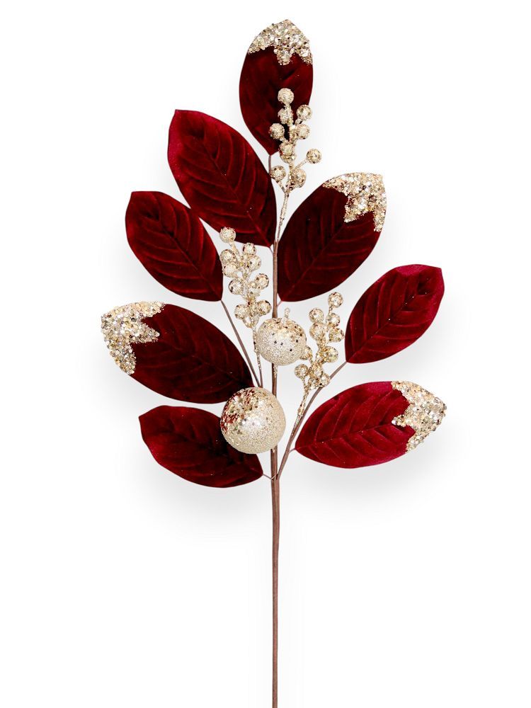 Velvet Leaf & Glitter Berry Christmas Spray 29"