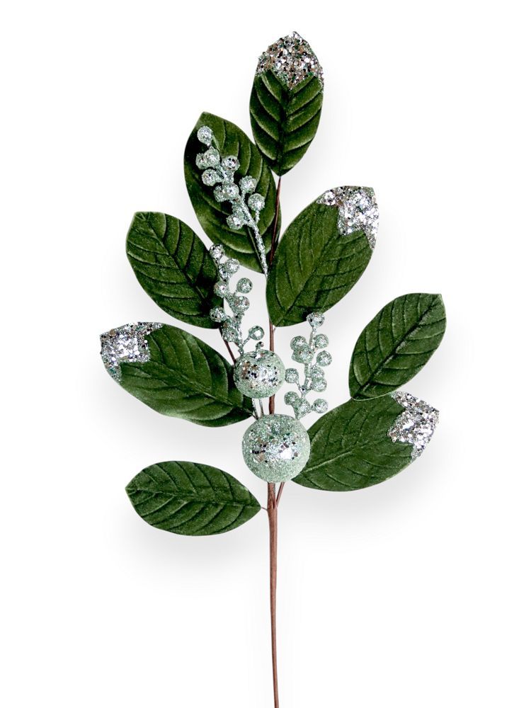 Velvet Leaf & Glitter Berry Christmas Spray 29"