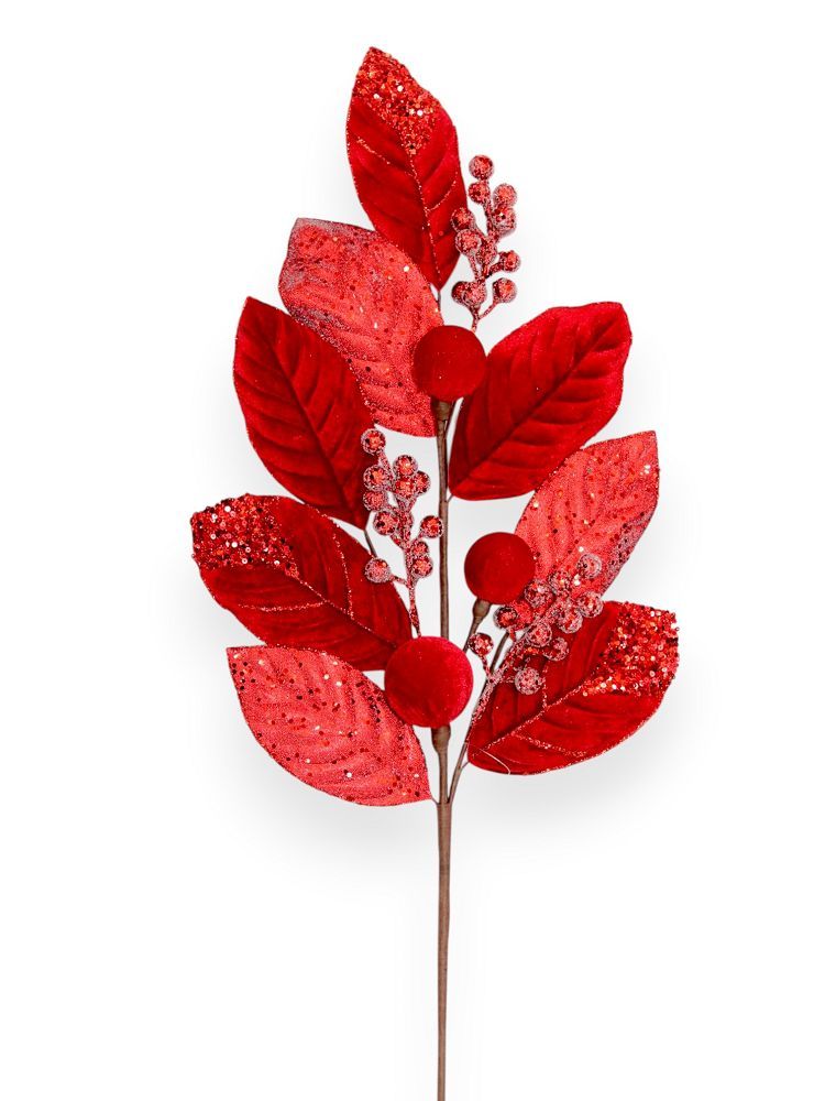 Velvet Leaf & Berry Christmas Spray 30"